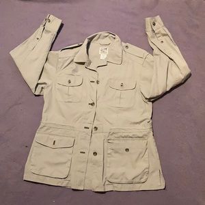 Women’s size medium (never worn), khaki button down, cotton jacket